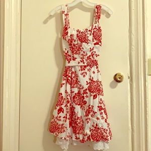 Red & White Floral A-Line Dress